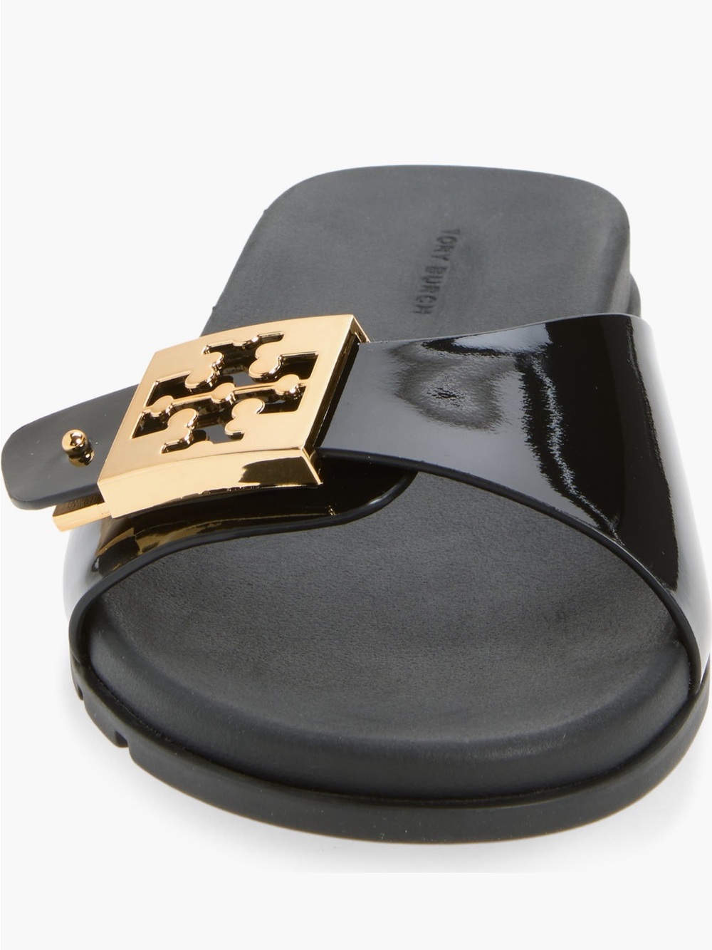 NEW Tory Burch Buckle Slide Sandal in Perfect Black Gold - Picture 4 of 11